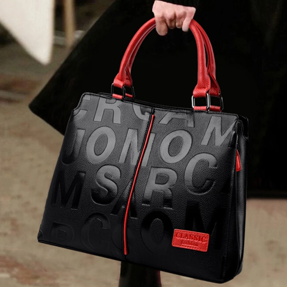 Letter Embossed Handbag, Trendy Faux Leather Shoulder Bag, Women's